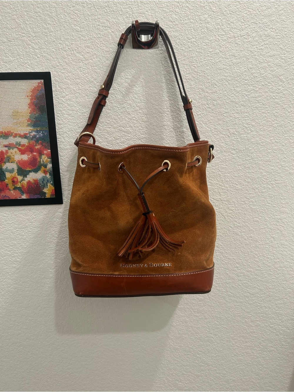 Dooney & Bourke Brown Suede & Leather Drawstring Bucket Bag